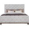 Liza Wood Modern King Size Bed Button Tufted Brown Frame Beige Fabric By Casagear Home BM284030