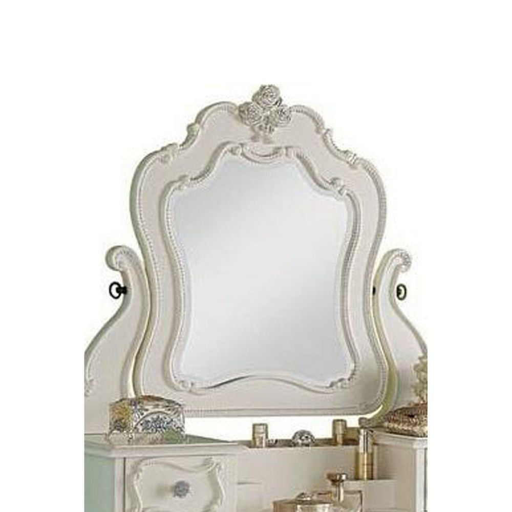63 Inch Wood Classic Vanity Desk with Mirror 3 Drawers Carved White By Casagear Home BM284042