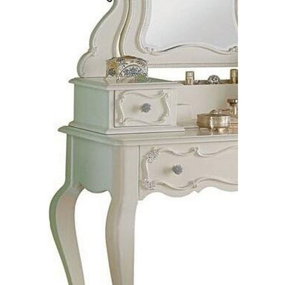 63 Inch Wood Classic Vanity Desk with Mirror 3 Drawers Carved White By Casagear Home BM284042