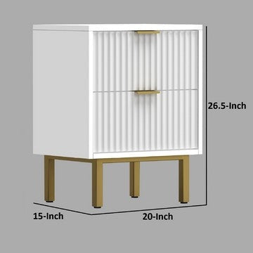 Beth 27 Inch 2 Drawer Nightstand Corrugated Mahogany Wood White Gold By Casagear Home BM284244
