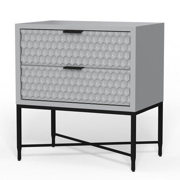 Rexi Nightstand | 26" | 2 Drawers | Honeycomb | Mahogany | Light Gray Black