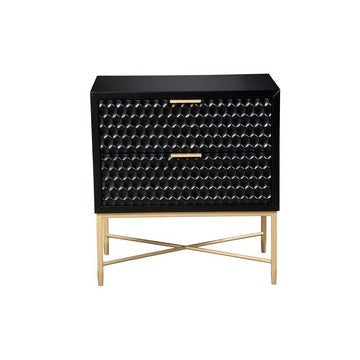 Rexi Nightstand | 26" | 2 Drawers | Honeycomb | Mahogany Wood | Black Gold