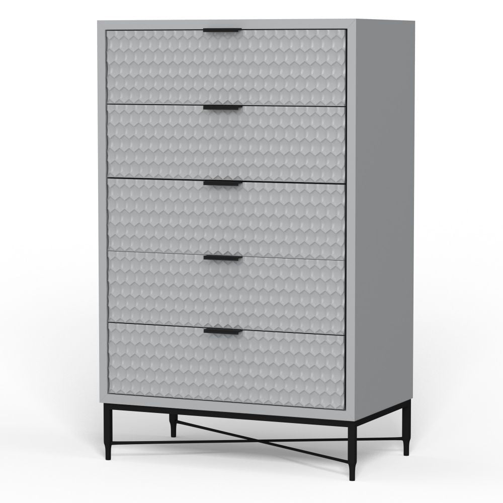 Rexi Tall Dresser Chest | 48" | 5 Drawers | Honeycomb | Light Gray Black