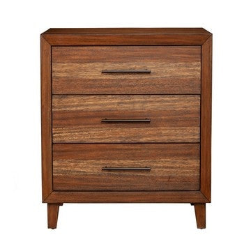 Paul 35 Inch Small Dresser Chest, 3 Drawers, Metal Bar Handles, Warm Brown By Casagear Home