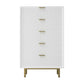 Beth 48 Inch 5 Drawer Tall Dresser Chest White Mahogany Wood Gold By Casagear Home BM284274