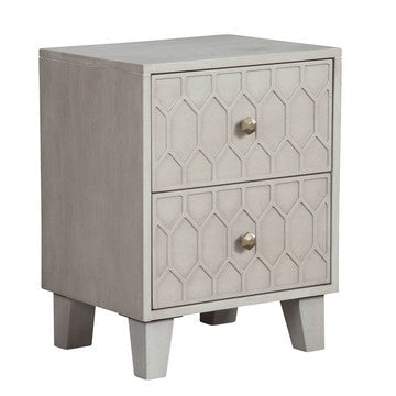 Rue 26 Inch 2 Drawer Nightstand, Textured Honeycomb Design, Light Gray By Casagear Home