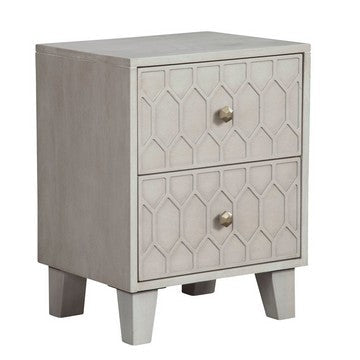 Rue Nightstand | 26" | 2 Drawers | Textured Honeycomb Design | Light Gray