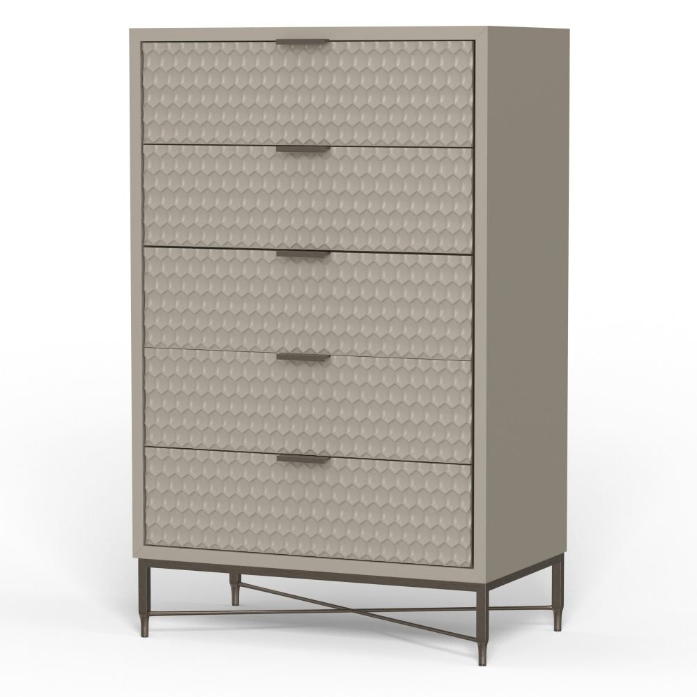 Rexi Tall Dresser Chest | 48" | 5 Drawers | Honeycomb Texture | Taupe Gray