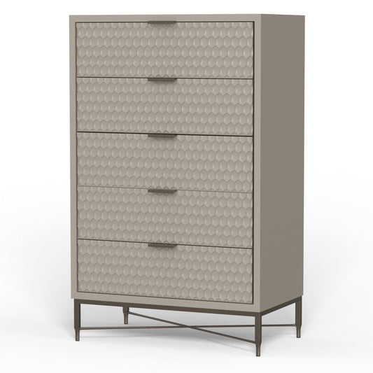 Rexi 48 Inch 5 Drawer Tall Dresser Chest, Honeycomb Texture, Taupe Gray By Casagear Home