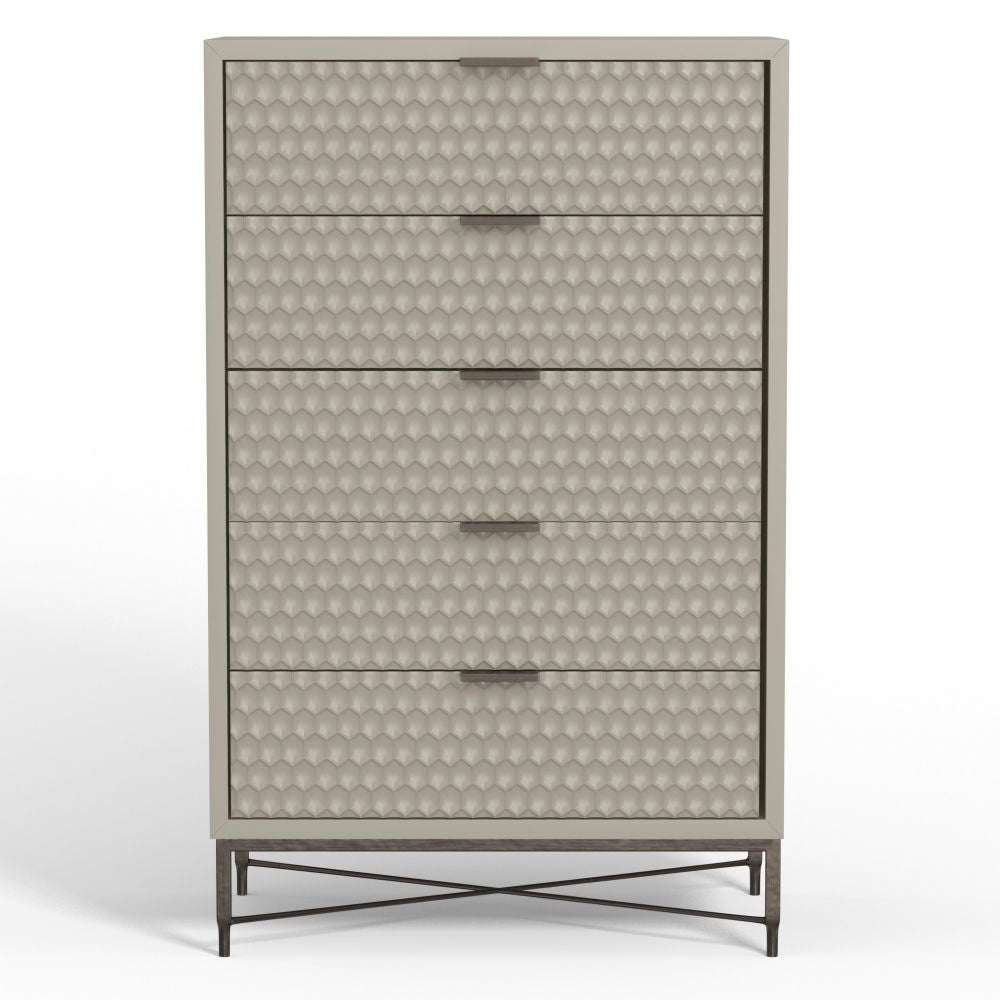 Rexi 48 Inch 5 Drawer Tall Dresser Chest Honeycomb Texture Taupe Gray By Casagear Home BM284283