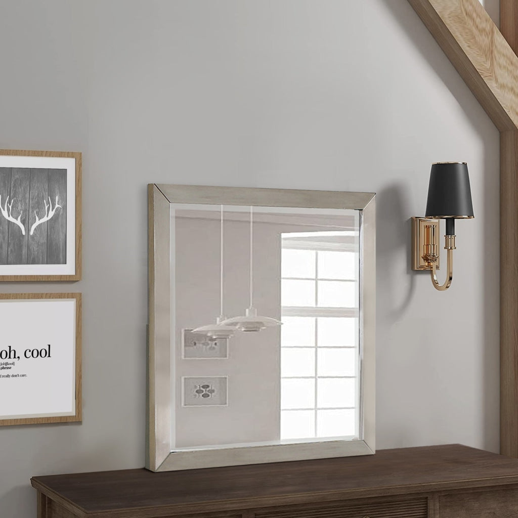 Bran Modern Square Dresser Mirror | 36 x 36 | Pine Wood | Light Brown