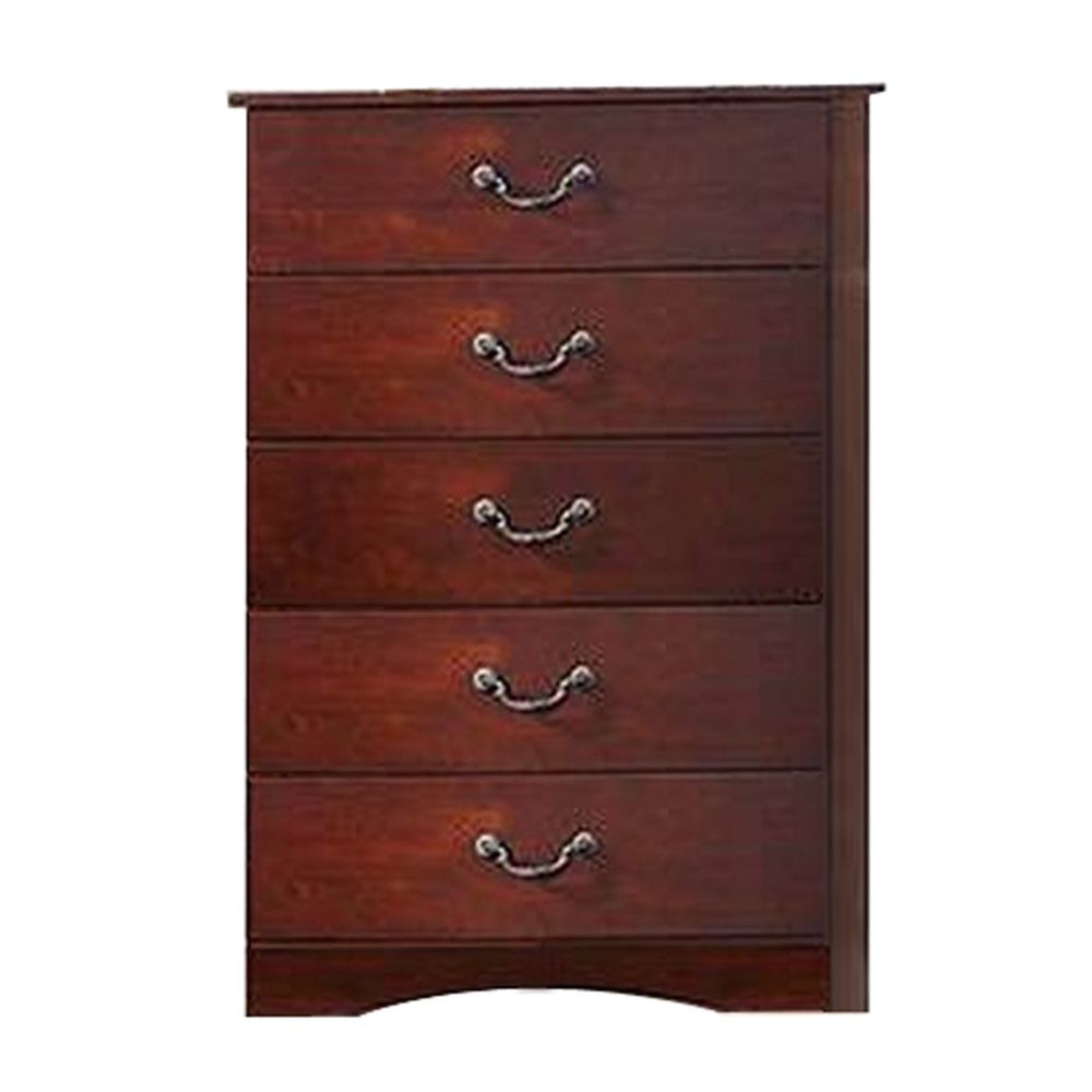 Bran Tall Dresser Chest | 48" | 5 Drawers | Pine Wood | Grains | Cherry Brown