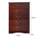 Bran 48 Inch 5 Drawer Tall Dresser Chest Pine Wood Grains Cherry Brown By Casagear Home BM284310