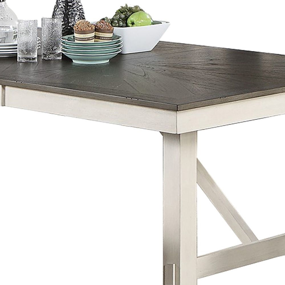 Lexi 78 Inch Classic Dining Table Rubberwood Extendable Leaf Gray White By Casagear Home BM284311