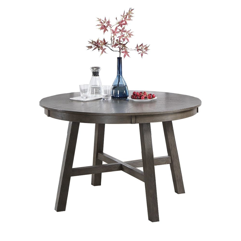 Lexi 48 Inch Classic Minimalist Round Dining Table, Rubberwood, Dark Gray By Casagear Home