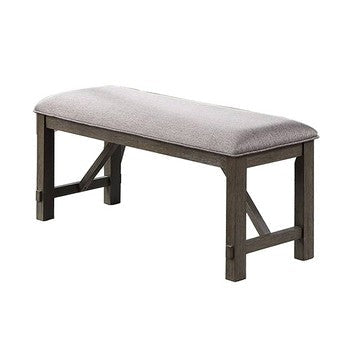 Lexi 50 Inch Dining Bench, Fabric Padded Seat, Rubberwood, Gray, Dark Brown By Casagear Home