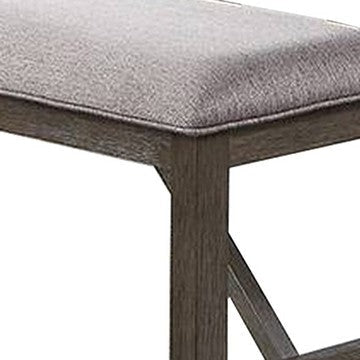 Lexi 50 Inch Dining Bench Fabric Padded Seat Rubberwood Gray Dark Brown By Casagear Home BM284317