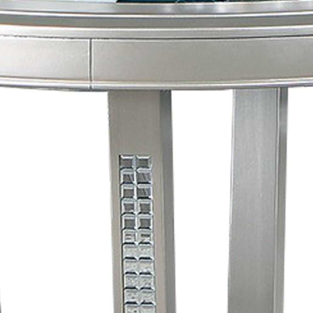 Neil 48 Inch Modern Round Glass Top Dining Table Crystal Accents Silver By Casagear Home BM284318