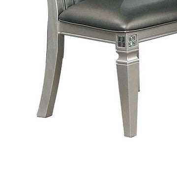 Neil 24 Inch Modern Dining Side Chair Vegan Faux Leather Set of 2 Silver By Casagear Home BM284319