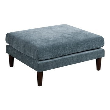 Rio 32 Inch Modular Ottoman, Box Cushion Seat, Wood Legs, Slate Blue Fabric By Casagear Home