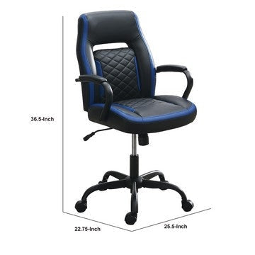 Ida 26 Inch Ergonomic Office Chair Faux Leather Swivel Seat Black Blue By Casagear Home BM284334