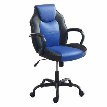 Rue 27 Inch Ergonomic Office Chair, Faux Leather Swivel Seat, Black, Blue By Casagear Home