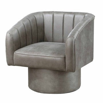 Kate 30 Inch Accent Chair, 360 Swivel Seat, Vegan Faux Leather, Light Gray By Casagear Home
