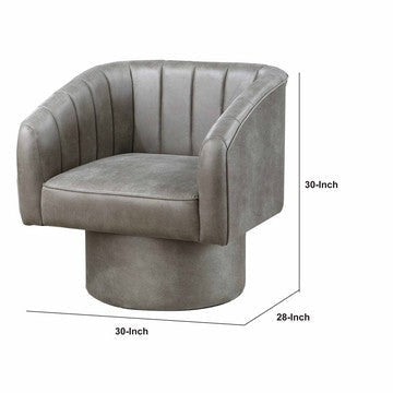 Kate 30 Inch Accent Chair 360 Swivel Seat Vegan Faux Leather Light Gray By Casagear Home BM284351