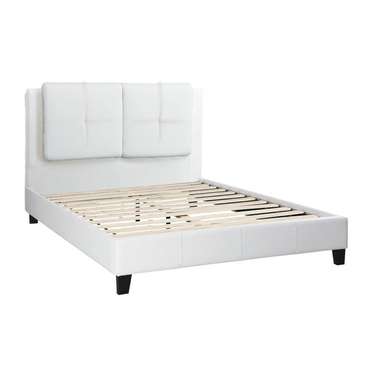 Amy California King Platform Bed, Vegan Faux Leather Upholstery, White By Casagear Home
