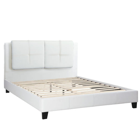 Amy King Size Platform Bed, Vegan Faux Leather Upholstery, White By Casagear Home