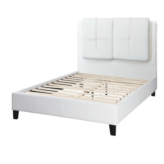 Amy Full Size Platform Bed, Vegan Faux Leather Upholstery, White By Casagear Home