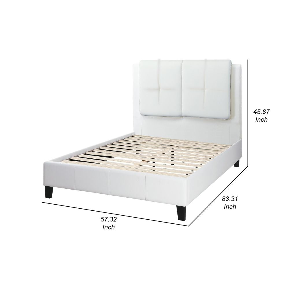 Amy Full Size Platform Bed Vegan Faux Leather Upholstery White By Casagear Home BM284360