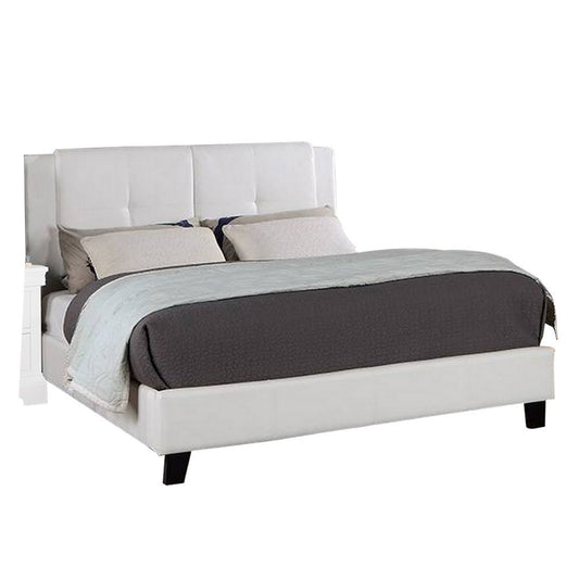 Amy Queen Size Platform Bed, Vegan Faux Leather Upholstery, White By Casagear Home