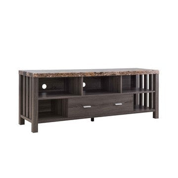 60 Inch Modern TV Entertainment Console, 5 Shelves, Faux Marble Top, Gray By Casagear Home