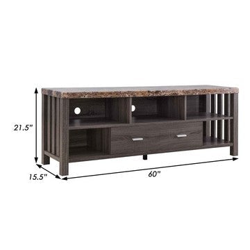 60 Inch Modern TV Entertainment Console 5 Shelves Faux Marble Top Gray By Casagear Home BM284400