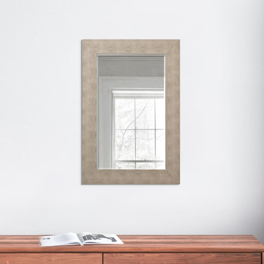 Structure 26 x 38 Modern Rectangular Mirror, Shargeen Texture, Bevel, Ivory By Casagear Home