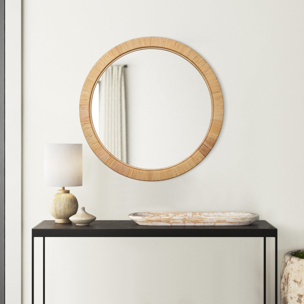 Cailen Mirror | 36" Round | Hand Woven Rattan Frame | Brown