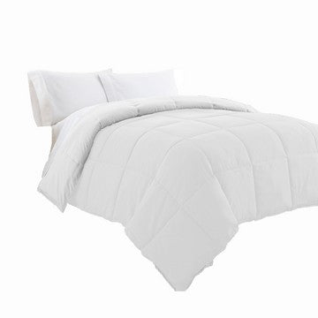 Beth Reversible Microfiber Queen Comforter, Squared Stitching, Pure White By Casagear Home