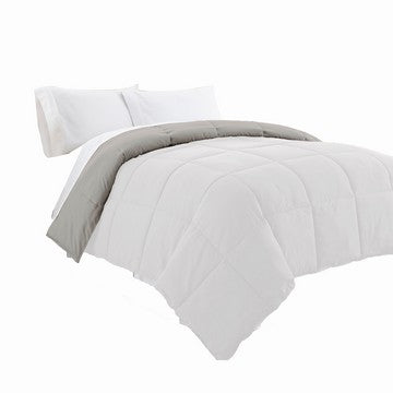 Beth Reversible Microfiber Queen Comforter, Squared Stitching, White, Gray By Casagear Home