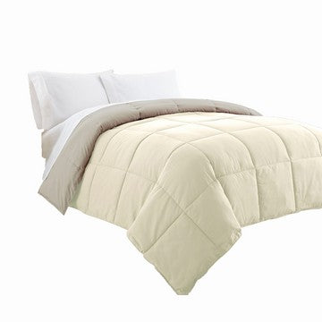 Beth Reversible Microfiber Queen Comforter, Squared Stitching, Ivory, Beige By Casagear Home