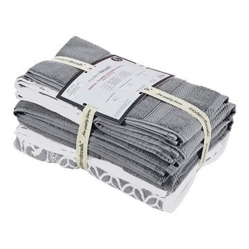 Bev Modern 6 Piece Cotton Towel Set, Jacquard Filigree Pattern, Light Gray By Casagear Home