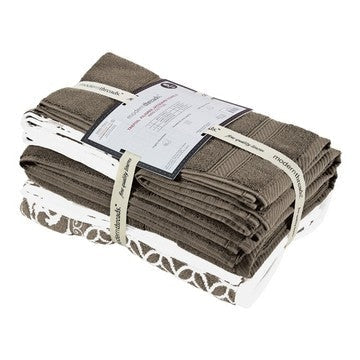 Bev Modern 6 Piece Cotton Towel Set, Jacquard Filigree Pattern, Taupe Brown By Casagear Home