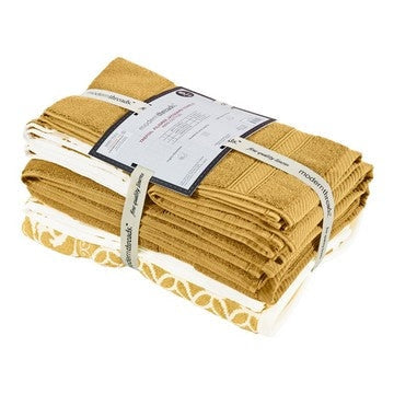 Bev Modern 6 Piece Cotton Towel Set, Jacquard Filigree Pattern, Yellow By Casagear Home
