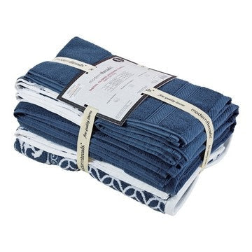 Bev Modern 6 Piece Cotton Towel Set, Jacquard Filigree Pattern, Deep Blue By Casagear Home