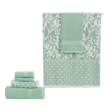 Bev Modern 6 Piece Cotton Towel Set Jacquard Filigree Pattern Sage Green By Casagear Home BM284469