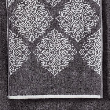 Eula Modern 6 Piece Cotton Towel Set Stylish Damask Pattern Dark Gray By Casagear Home BM284471