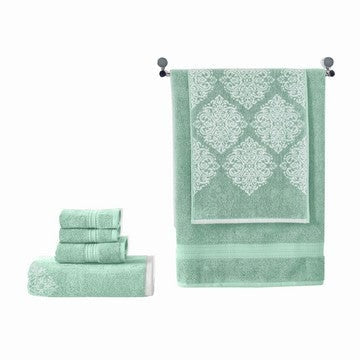 Eula Modern 6 Piece Cotton Towel Set, Stylish Damask Pattern, Sage Green By Casagear Home
