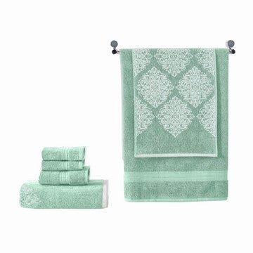 Eula Towel Set | 6 Piece | Cotton | Damask Pattern | Sage Green