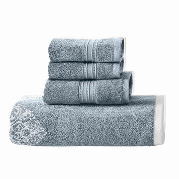 Eula Modern 6 Piece Cotton Towel Set Stylish Damask Pattern Slate Blue By Casagear Home BM284475
