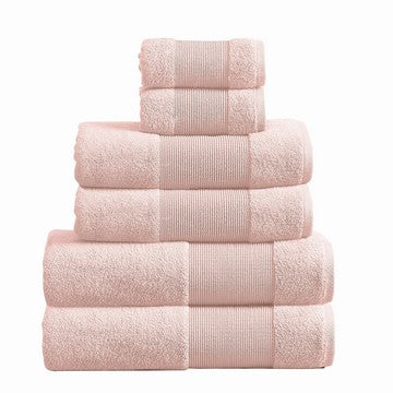 Indy Towel Set | 6 Piece | Cotton | Textured Design | Peach Blush